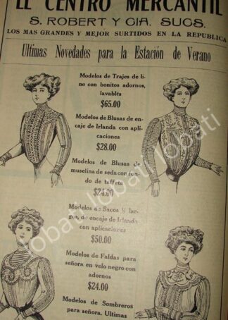 CARTEL ANTIGUO ORIGINAL DE TIENDA EL CENTRO MERCANTIL 1910 MODAS /696
