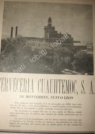 CARTEL ANTIGUO ORIGINAL DE CERVECERIA CUAUHTEMOC S.A 1941