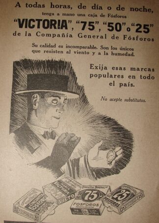 CARTEL ANTIGUO ORIGINAL DE FOSFOROS VICTORIA AÑOS 20s /12
