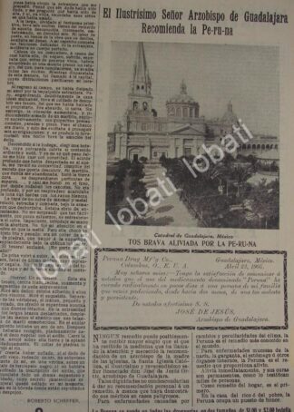 CARTEL ANTIGUO ORIGINAL DE MEDICINA. TONICO LA PERUNA Y CATEDRAL DE GUADALAJARA 1910 /No73