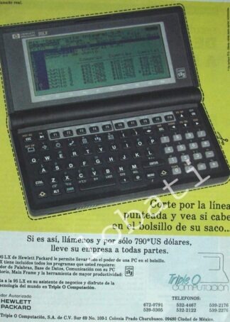 CARTEL ANTIGUO ORIGINAL DE COMPUTADORA DE MANO HP. PALMPAD 95LX /245 OLDWARE