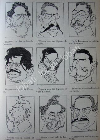 CARICATURA ANTIGUA 1914 PERSONAJES DE LA REVOLUCION MEXICANA