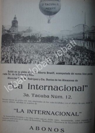 CARTEL ANTIGUO ORIGINAL DE JOAQUIN DE LA CANTOYA Y ALBERTO BRANIFF EN GLOBO 1914 /768