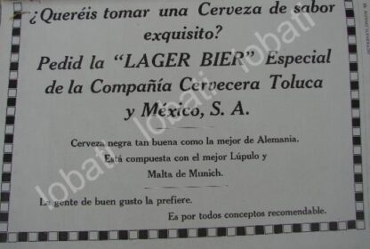 CARTEL ANTIGUO ORIGINAL DE CERVEZA LAGER BIER 1909 CERVECERIA TOLUCA / MUY RARO - Image 3