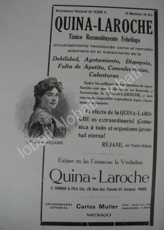 CARTEL ANTIGUO ORIGINAL DE MEDICINA QUINA LAROCHE 1909 CARLOS MULLER