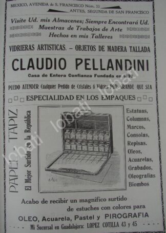 CARTEL ANTIGUO ORIGINAL DE TIENDA DE DECORACION CLAUDIO PELLANDINI 1909 /2