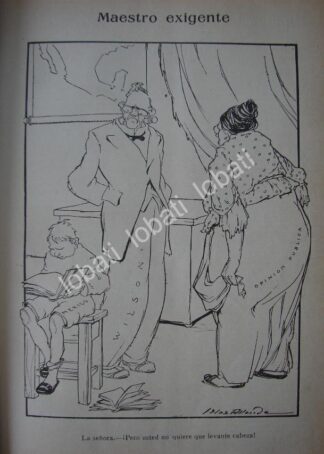 CARICATURA ANTIGUA 1914. WOODROW WILSON Y REOLUCION MEXICANA
