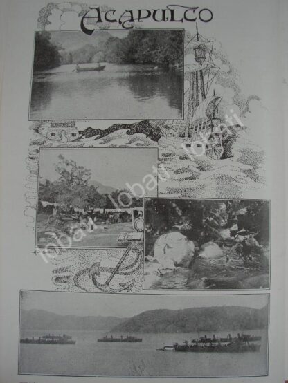 CARTEL ANTIGUO ORIGINAL DE LUGARES DE ACAPULCO GUERRERO, LA QUEBRADA ETC 1909 /LDM - Image 2