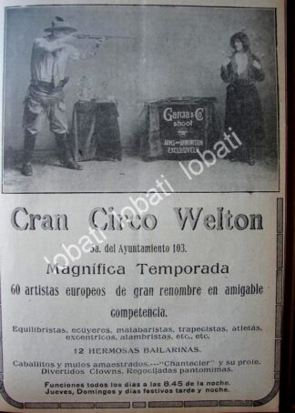 CARTEL ANTIGUO ORIGINAL DE GRAN CIRCO WELTON 1914 /768 MUY RARO
