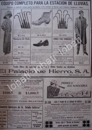 CARTEL ANTIGUO ORIGINAL DE TIENDA EL EL PALACIO DE HIERRO Y OTRAS 1911 /187