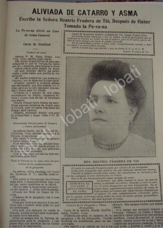 CARTEL ANTIGUO ORIGINAL DE TONICO LA PERUNA Y BEATRIZ FRADERA DE TIO 1909