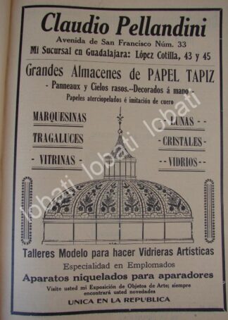 CARTEL ANTIGUO ORIGINAL DE TIENDA DE DECORACION CLAUDIO PELLANDINI 1910 /687