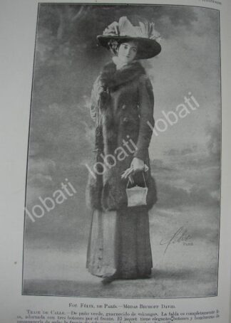 GRABADO ANTIGUO 1909 TRAJE DE LA CASA DAVID BECHOFF & CIE