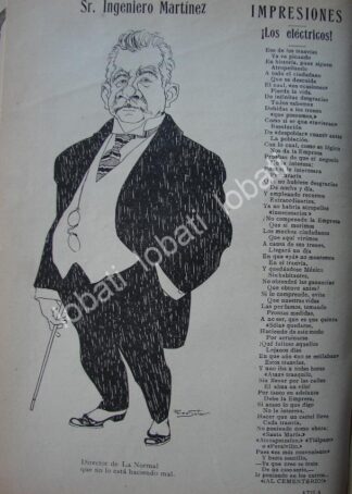 CARICATURA ANTIGUA 1914. MIGUEL F. MARTINEZ, DIRECTOR DE LA NORMAL S.