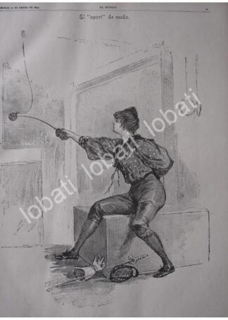 GRABADO ANTIGUO 1897. PRACTICANTE DE ESGRIMA, ESTOQUE