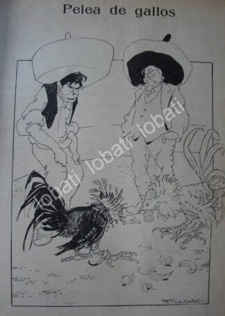 CARICATURA ANTIGUA 1914. PELA DE GALLOS PANCHO VILLA Y GENERAL., VELASCO / MLT