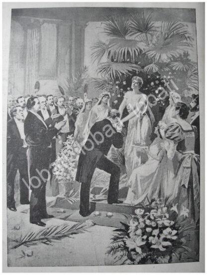 GRABADO ANTIGUO 1897. HOMENAJE A LA ACTRIZ SARA BERHNARDT /FEP