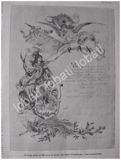 CARTEL ANTIGUO ORIGINAL DE NOTA Y GRABADO ANTIGUO 1897 BAILE EN MINERIA A PORFIRIO DIAZ - Image 2