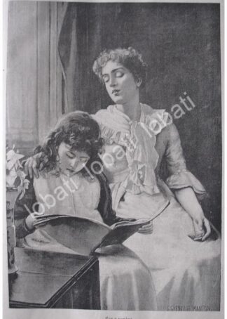 GRABADO ANTIGUO 1897 MAESTRA Y ALUMNA ( LUZ Y SOMBRA ) DE GREENVILLE MANTON