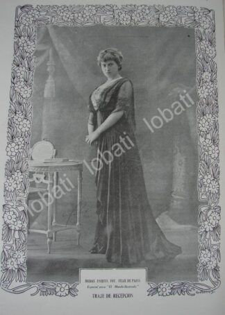 GRABADO ANTIGUO 1909 TRAJE DE RECEPCION, DISEÑADO POR JEANNE PAQUIN