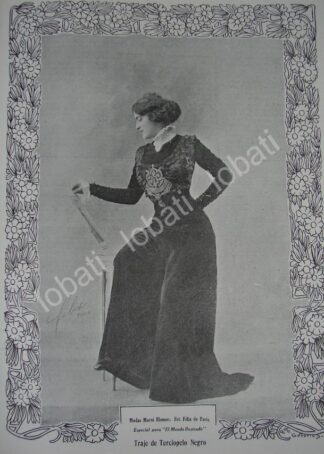 GRABADO ANTIGUO 1909 TRAJE DE TERCIOPELO, DISEÑADO POR MORNI BLOMER