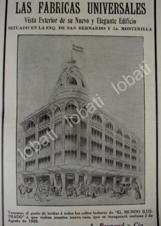 CARTEL ANTIGUO ORIGINAL DE TIENDA LAS FABRICAS UNIVERSALES 1909 /179