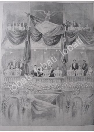 GRABADO ANTIGUO 1897 PORFIRIO DIAZ EN EL TEATRO NACIONAL, DIBUJO DE CARLOS ALCALDE
