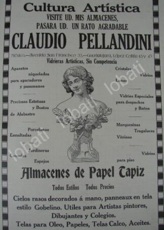 CARTEL ANTIGUO ORIGINAL DE TIENDA DE DECORACION CLAUDIO PELLANDINI 1909 /180