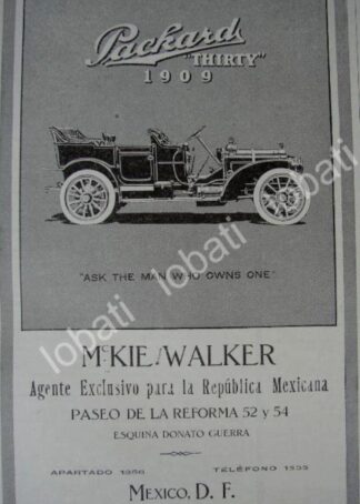 CARTEL ANTIGUO ORIGINAL DE MINI CARTEL AUTOS PACKARD THIRTY 1909 SUPER RARO /189