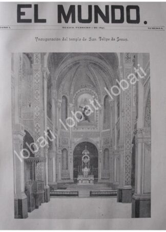 PORTADA ANTIGUA ORIGINAL  1897 INAUGURACION DEL TEMPLO SAN FELIPE DE JESUS D.F / RLG