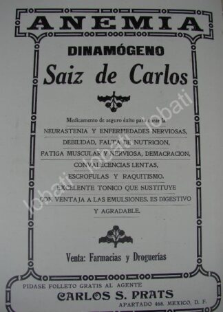 CARTEL ANTIGUO ORIGINAL DE MEDICINA DINAMOGENO RAMON SAIZ DE CARLOS 1909 /28