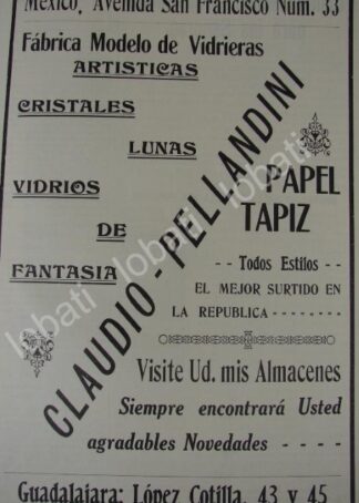 CARTEL ANTIGUO ORIGINAL DE TIENDA DE DECORACION CLAUDIO PELLANDINI 1909 /181