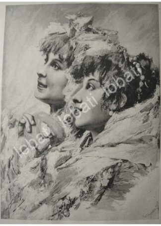 GRABADO ANTIGUO 1897. DAMAS DE CARNAVAL / arte