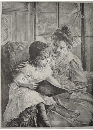 GRABADO ANTIGUO 1897. LA PRIMERA LECCION /ARTE