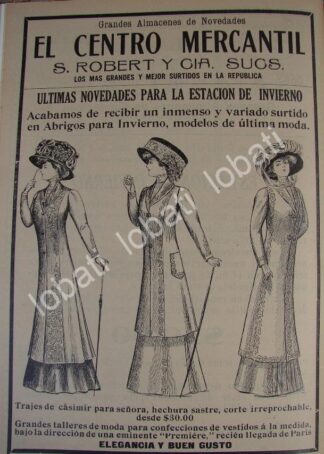 CARTEL ANTIGUO ORIGINAL DE TIENDA EL CENTRO MERCANTIL 1910 MODAS /698