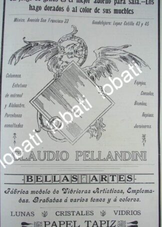 CARTEL ANTIGUO ORIGINAL DE TIENDA DE DECORACION CLAUDIO PELLANDINI 1910 /702