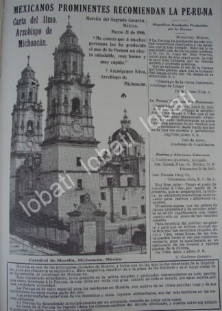CARTEL ANTIGUO ORIGINAL DE OBISPO ATENOGENES SILVA Y TONICO LA PERUNA 1910 CATEDRAL DE MICHOACAN /Ni77