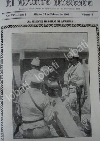 PORTADA ANTIGUA ORIGINAL  1909 ARTILLEROS CON CAÑON MONDRAGON