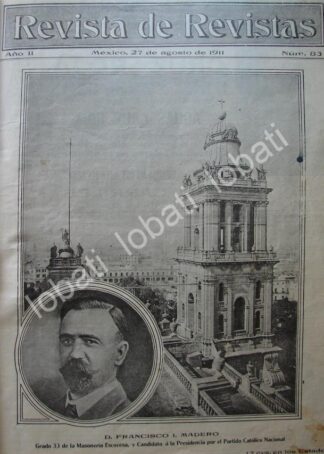 PORTADA ANTIGUA ORIGINAL  1911 FRANCISO I MADERO MASON GRADO 33 CANDIDATO /plt