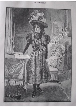 GRABADO ANTIGUO 1897 MODAS, TRAJE PARA NIÑA Y DAMA