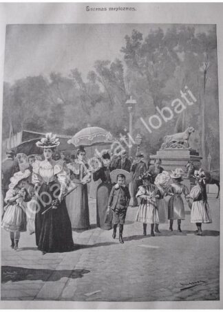 GRABADO ANTIGUO 1897 EL DOMINGO EN LA ALAMEDA. DE JOSE Ma. VILLASANA