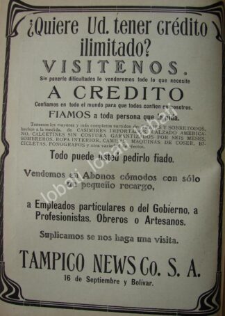 CARTEL ANTIGUO ORIGINAL DE EMPRESA TAMPICO NEWS 1914 /764