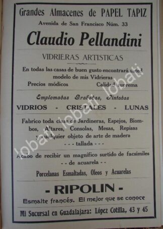 CARTEL ANTIGUO ORIGINAL DE TIENDA DE DECORACION CLAUDIO PELLANDINI 1910 /704