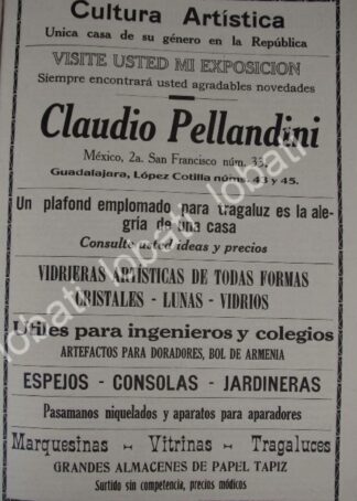 CARTEL ANTIGUO ORIGINAL DE TIENDA DE DECORACION CLAUDIO PELLANDINI 1910 /707