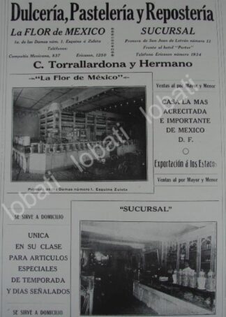 CARTEL ANTIGUO ORIGINAL DE PASTELERIA Y DULCERIA LA FLOR DE MEXICO 1909 /183 MUY RARO