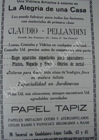 CARTEL ANTIGUO ORIGINAL DE TIENDA DE DECORACION CLAUDIO PELLANDINI 1909 /185