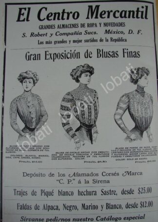 CARTEL ANTIGUO ORIGINAL DE TIENDA EL CENTRO MERCANTIL 1909 VESTIDOS /186