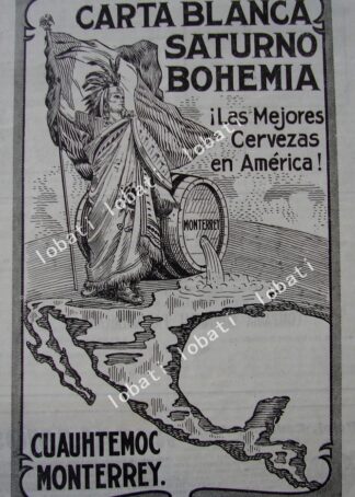 CARTEL ANTIGUO ORIGINAL DE MINI CARTEL CERVEZA CARTA BLANCA, SATURNO Y BOHEMIA 1911 /156