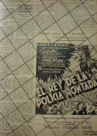 CARTEL ANTIGUO ORIGINAL PELICULA. EL REY DE LA POLICIA MONTADA /150