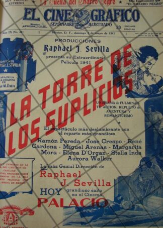 CARTEL ANTIGUO ORIGINAL PELICULA. LA TORRE DE LOS SUPLICIOS 1941 /159